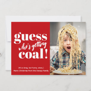 Tarjeta de Navidad divertida de foto de carbón roj