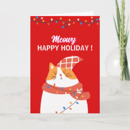 Tarjeta de Navidad divertida de gato negro Meowy y