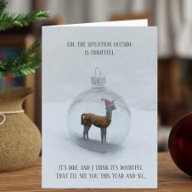 Tarjeta de Navidad divertida de Llama Snow Bauble