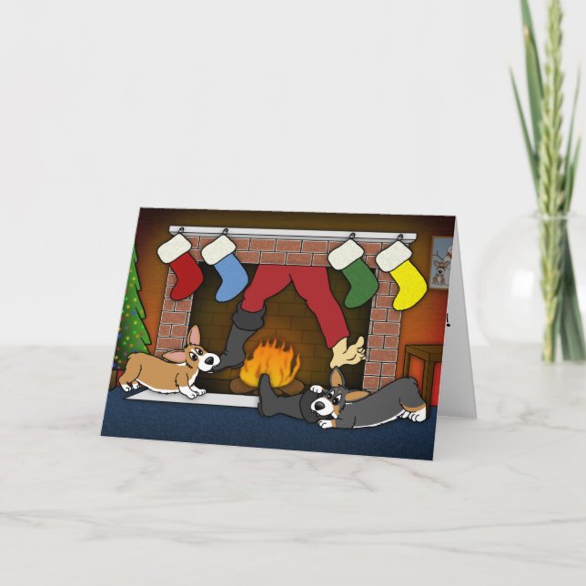Tarjeta de Navidad divertida de los Corgis de la (Anverso)