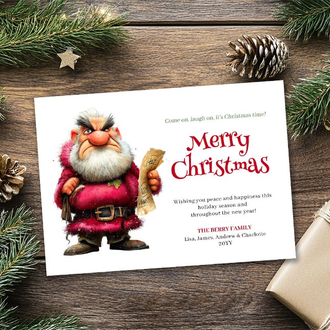 Tarjeta de Navidad divertida de Papá Noel de dibuj (Funny cartoon Santa custom downloadable Xmas card)