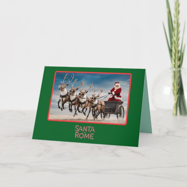Tarjeta de Navidad divertida de Papá Noel en Roma (Anverso)