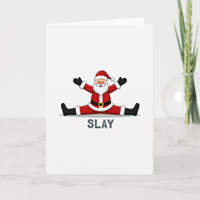 Tarjeta de Navidad divertida de Papá Noel Slay Int (Anverso)