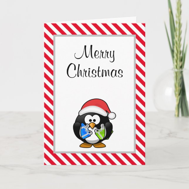 Tarjeta de Navidad divertida de pingüino (Anverso)