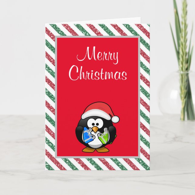Tarjeta de Navidad divertida de pingüino (Anverso)