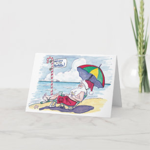 Tarjeta de Navidad divertida de Santa de la playa