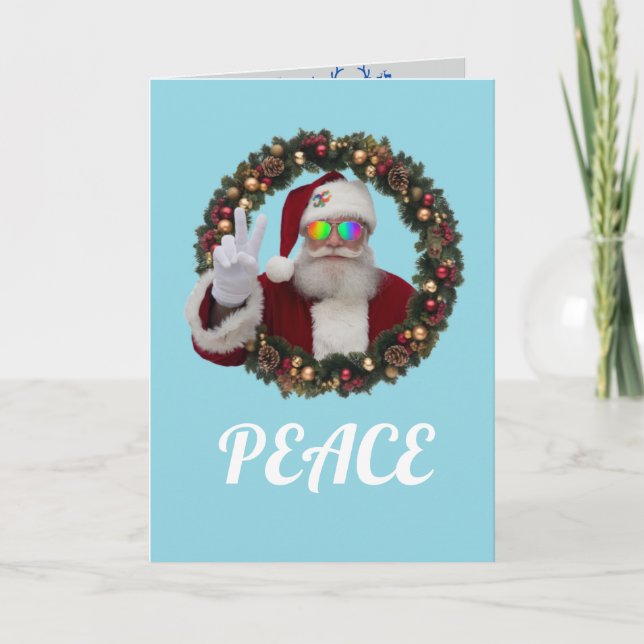 Tarjeta de Navidad divertida de Santa Paz (Anverso)