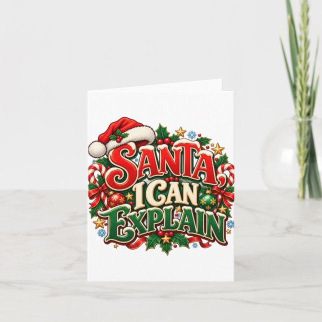 Tarjeta de Navidad divertida de Santa Puedo Explic (Anverso)