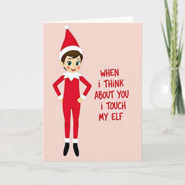 Tarjeta de Navidad divertida de tocar a mi elfo (Anverso)