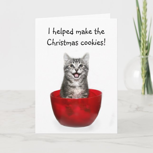 Tarjeta de Navidad divertida del gatito (Anverso)