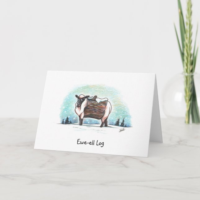 Tarjeta de Navidad divertida ''Ewe-ell Log'' de di (Anverso)