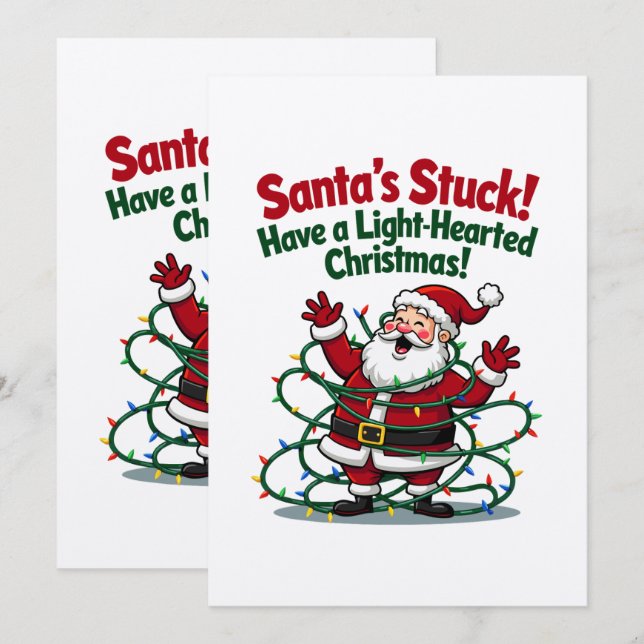 Tarjeta de Navidad Divertida: Santa se Atascó (Anverso / Reverso)