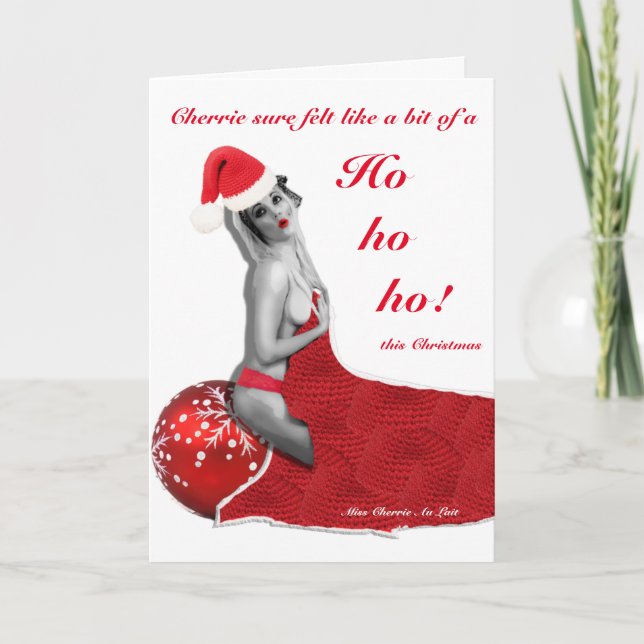 Tarjeta de Navidad divertida y grosera con chica p (Anverso)