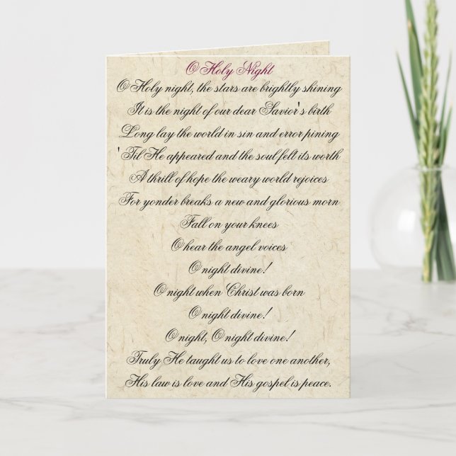 Tarjeta de Navidad divina de las letras del himno (Anverso)
