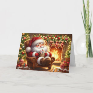 Tarjeta de Navidad doblada de Santa acogedor junto