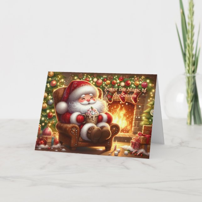 Tarjeta de Navidad doblada de Santa acogedor junto (Anverso)