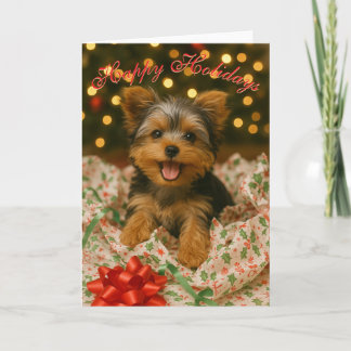 Tarjeta de Navidad doblada de Yorkie