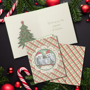 Tarjeta de Navidad Doble de Búhos Nevados Noel