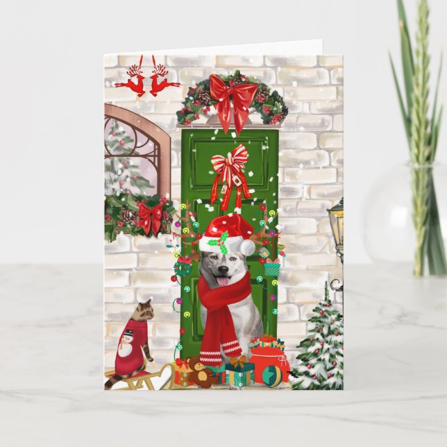 Tarjeta de Navidad Doble de Perro Husky Siberiano (Anverso)