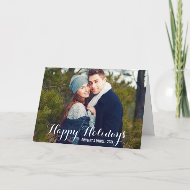 Tarjeta de Navidad Doble Foto de Pareja W (Anverso)