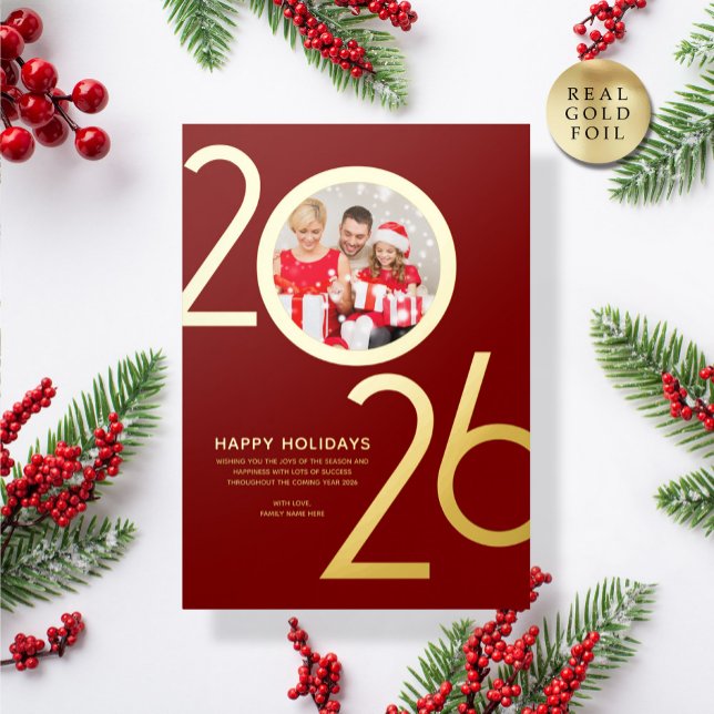 Tarjeta de Navidad dorada moderna y audaz de 2026  (Subido por el creador)