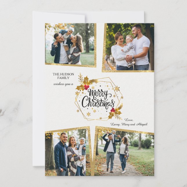 Tarjeta de Navidad dorada para fotos (Anverso)