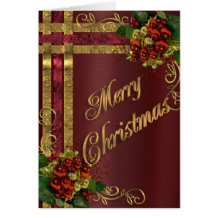 tarjeta de Navidad dorada y roja victoriana