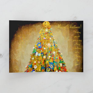 Tarjeta de Navidad dorada y verde estilo Gustav Kl