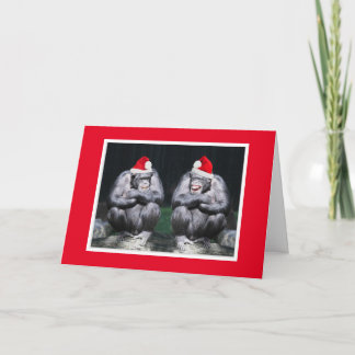 TARJETA DE NAVIDAD DOS CHIMPANCÉS CON GORROS DE PA