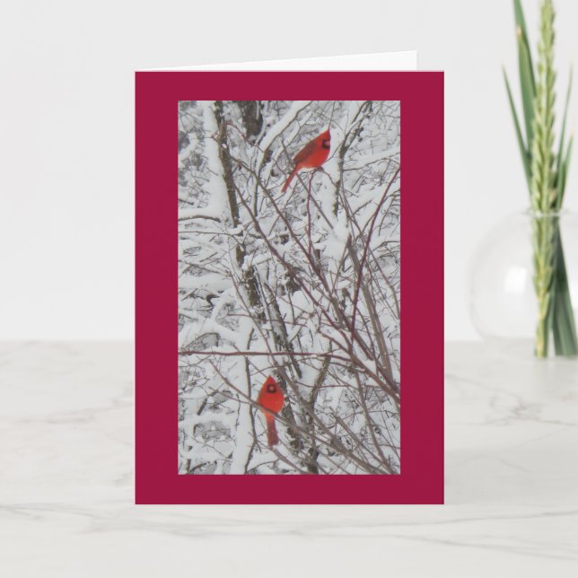 Tarjeta de Navidad dos de los cardenales roja de (Anverso)
