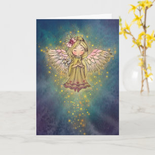 Tarjeta de Navidad dulce ángel dorado