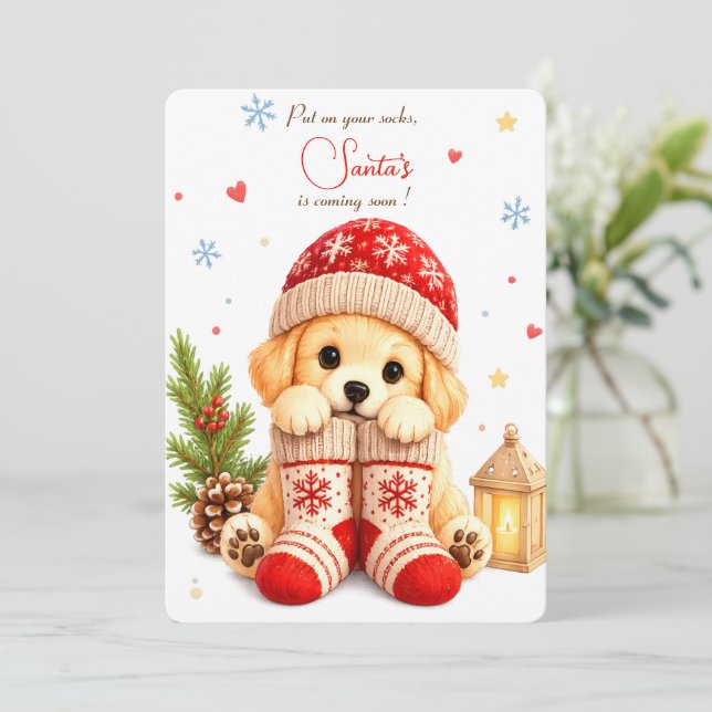Tarjeta de Navidad dulce y acogedora para cachorro (Anverso de pie)