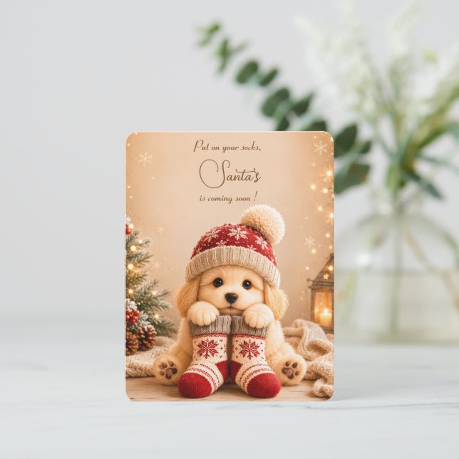 Tarjeta de Navidad dulce y acogedora para cachorro (Anverso de pie)