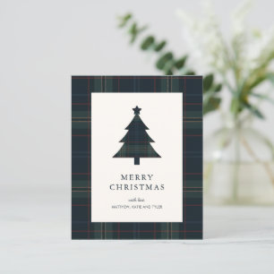 Tarjeta de Navidad económica de cuadros elegante