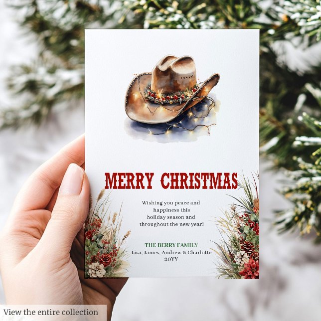Tarjeta de Navidad editable con sombrero de vaquer (Cowboy hat Christmas greeting card printable

)