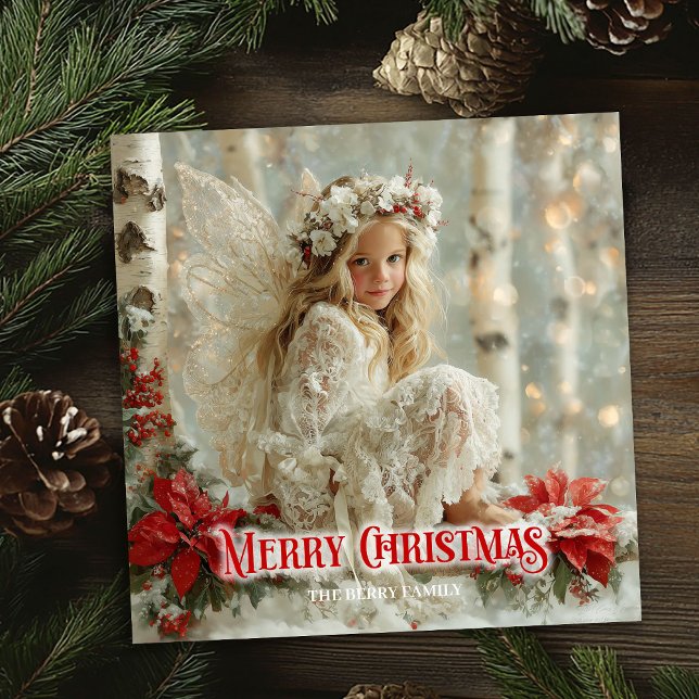 Tarjeta de Navidad editable de ángel hermoso vinta (Vintage beautiful angel editable Christmas greeting)