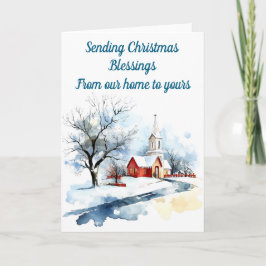 Tarjeta de Navidad editable de iglesia de invierno