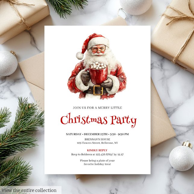 Tarjeta de Navidad editable de Papá Noel para ofic (Cozy Santa Red Green Christmas Party Invitation

)