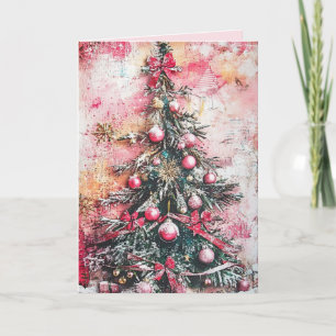 Tarjeta de Navidad editable vintage rosa