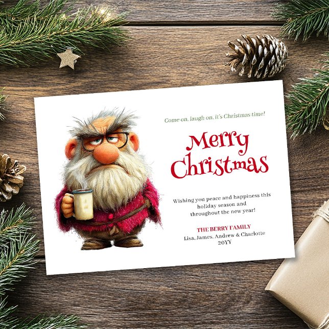 Tarjeta de Navidad editable y extravagante de Sant (Rebel Santa quirky editable Christmas greeting card)