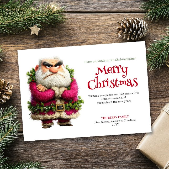 Tarjeta de Navidad editable y personalizable de Sa (Crazy grumpy Santa editable custom holiday card)