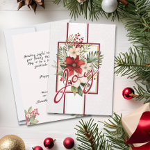 Tarjeta de Navidad Elegant Joy con ramo floral roj