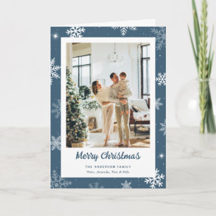 Tarjeta de Navidad Elegante Azul 2 Fotos