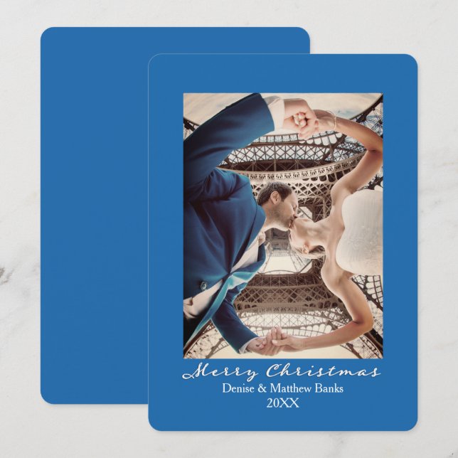 Tarjeta de Navidad elegante azul de nebulosas de c (Anverso / Reverso)