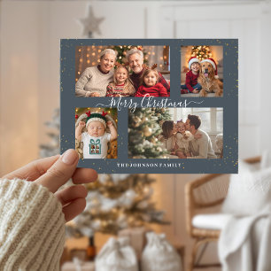 Tarjeta de Navidad elegante con 4 fotos