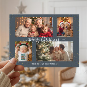 Tarjeta de Navidad elegante con 4 fotos