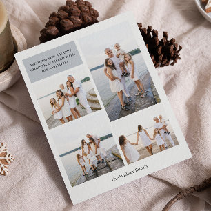 Tarjeta de Navidad elegante con 4 fotos gris claro