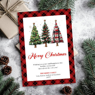 Tarjeta de Navidad elegante con árbol de plaid de 