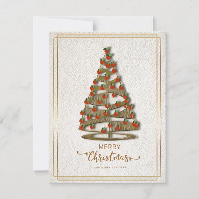 Tarjeta de Navidad elegante con árbol decorado y d (Anverso)