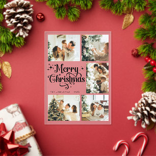 Tarjeta de Navidad elegante con foto de familia en
